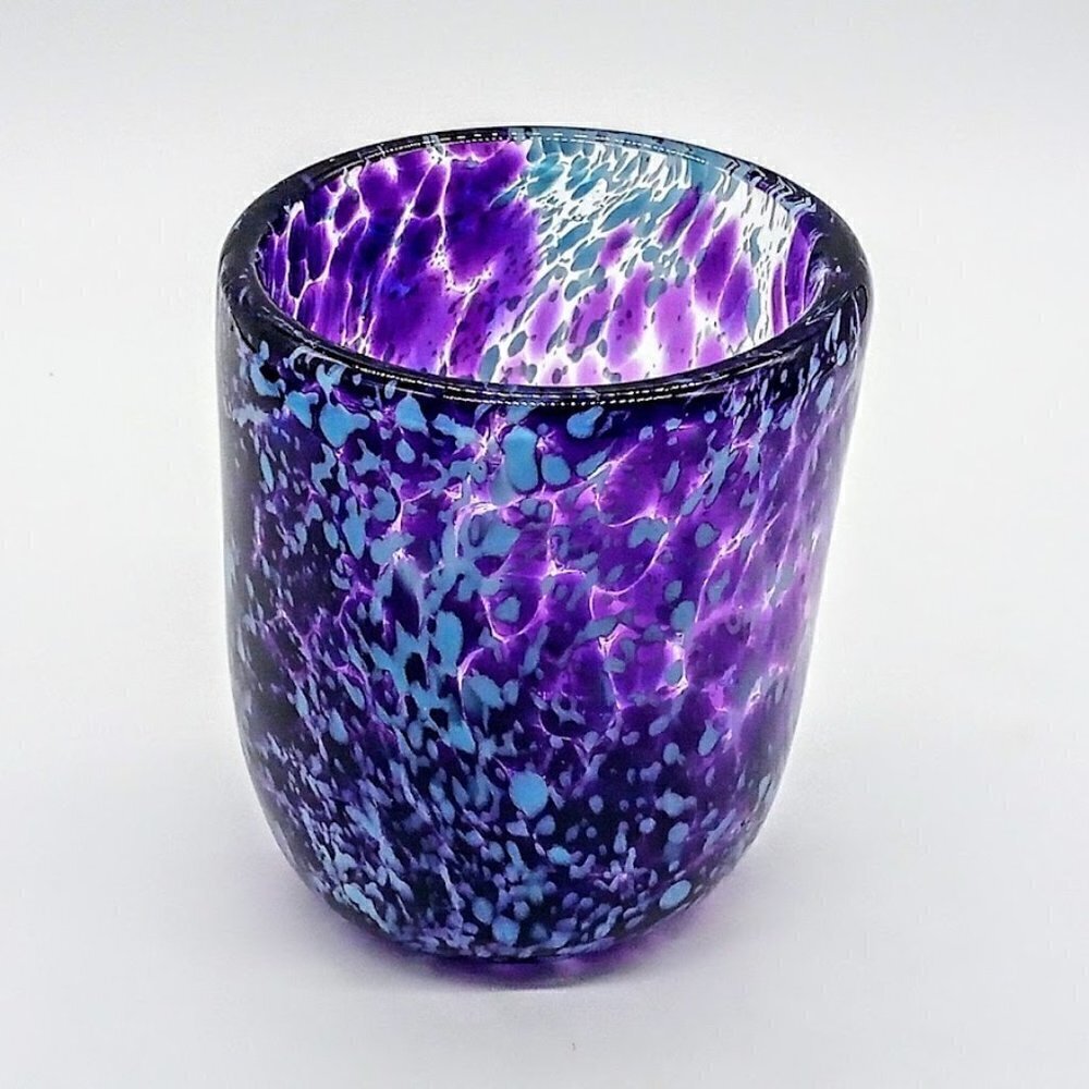 Handblown Purple Blue Studio Art Glass Candle Holder Vase